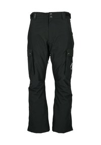 Zwarte waterdichte cargobroek met twee zijzakken, een ritssluiting en een verstelbare taille. Gelaagd stof met logo op de bovenbeen.