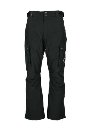Zwarte waterdichte cargobroek met twee zijzakken, een ritssluiting en een verstelbare taille. Gelaagd stof met logo op de bovenbeen.