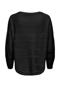 Pull rayé noir avec une coupe décontractée, un tissu à côtes texturé et des manches larges avec un ourlet arrondi à l'arrière.