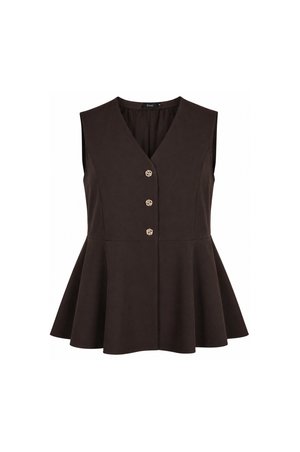 Zizzi, NADELSTREIFEN-WESTE MIT SCHÖSSCHEN - Bodywarmer - braun