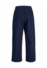 Navy zili culottes, izgatavoti no kokvilnas, ar brīvu piegriezumu, jostasvietu un vienu aizmugurējo kabatu ar gludu šuvumu.