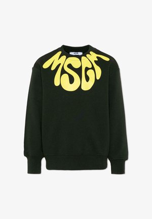 Felpa nera con scollo a girocollo e grandi lettere astratte gialle che formano "MSGM" sulla parte superiore del petto e sulle spalle.