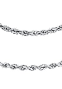 Collar de cadena retorcida de plata con eslabones entrelazados, acabado pulido y textura suave, que resalta su diseño intrincado.