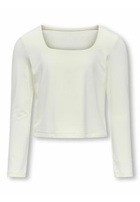 Maglietta a maniche lunghe color avorio chiaro con scollatura quadrata, realizzata in tessuto morbido; design cropped con silhouette attillata e orli rifiniti.