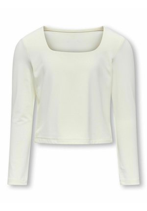 Maglietta a maniche lunghe color avorio chiaro con scollatura quadrata, realizzata in tessuto morbido; design cropped con silhouette attillata e orli rifiniti.