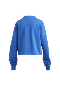 Sweat-shirt court à manches longues en bleu vif. Confectionné dans un tissu doux avec une coupe décontractée, doté de poignets retroussés et d'un col simple.
