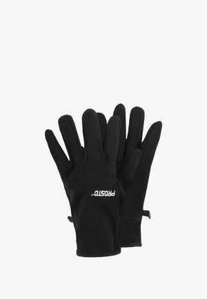 Czarne rękawiczki z mikropolaru o dopasowanym kroju, z logo na nadgarstku oraz teksturowaną powierzchnią zapewniającą chwyt i ciepło.