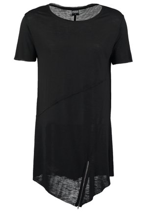 LONG OPEN EDGE FRONT ZIP TEE - Apdrukāts T-krekls - black