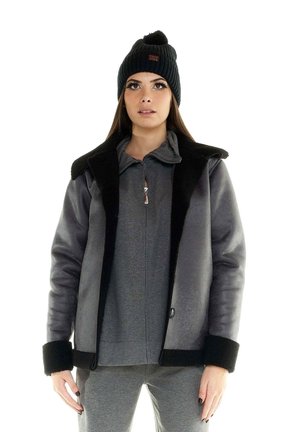 LEONE 1947, WOMAN JACKET WITH SHERPA GREYSS - Veste en similicuir - lead grey