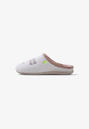 Hot Potatoes, HOT POTATOES BEIGE FUR HOUSE SLIPPERS WITH TEXT 80942 - Sandalias planas - beig