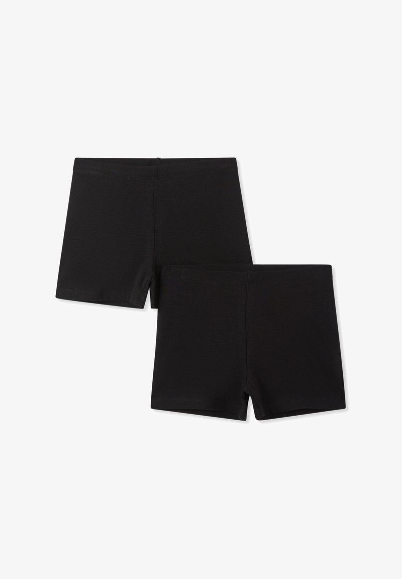 Boxer in cotone elasticizzato nero con design aderente, caratterizzati da una vita elasticizzata e una texture liscia. Due paia impilati uno sopra l'altro.