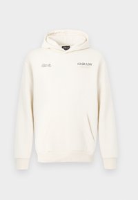 Κρέμ χρώματος φούτερ φτιαγμένο από μαλακό ύφασμα, διαθέτοντας καγκουρό τσέπη, ριμπ μανσέτες και χαλαρή εφαρμογή. Εκτύπωση λογότυπου στο στήθος.