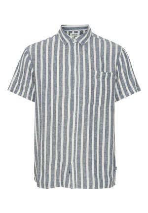 Κοντομάνικη πουκάμισο με κουμπιά σε μπλε και λευκές κατακόρυφες ρίγες, με τσέπη στο στήθος και γιακά, κατασκευασμένο από κοντό ύφασμα.