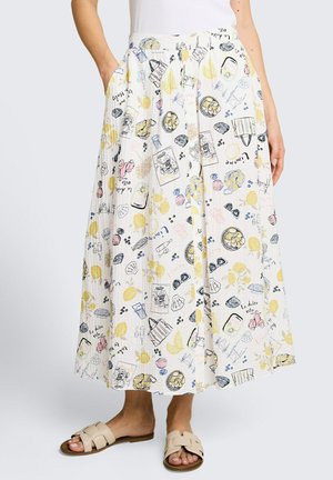 TOM TAILOR TOM TAILOR RÖCKE HIGH WAIST MIDI-ROCK MIT KNOPFLEISTE - Jupe trapèze - summerly lemon print