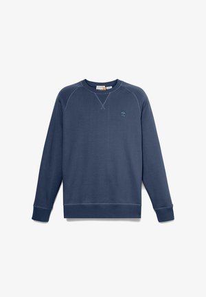 Marineblauwe sweatshirt van een katoenmengsel, met ribgebreide manchetten en zoom, ronde hals en een klein logo op de borst.