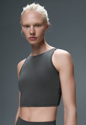 OYSHO, HALTER HOUNDSTOOTH PRINT TANK TOP - Haut - anthracite