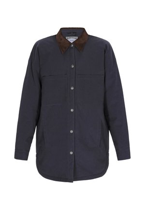 Mornarskoplavi košuljski sako od izdržljivog materijala, s smešnim kragnim od kordura, dva prednja džepa, dugmad na pritisak i zaobljeni rub.