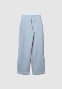 Pantalons de survêtement larges gris clair en mélange de coton doux. Dotés d'une taille épaisse et d'une petite poche arrière. Texture lisse.