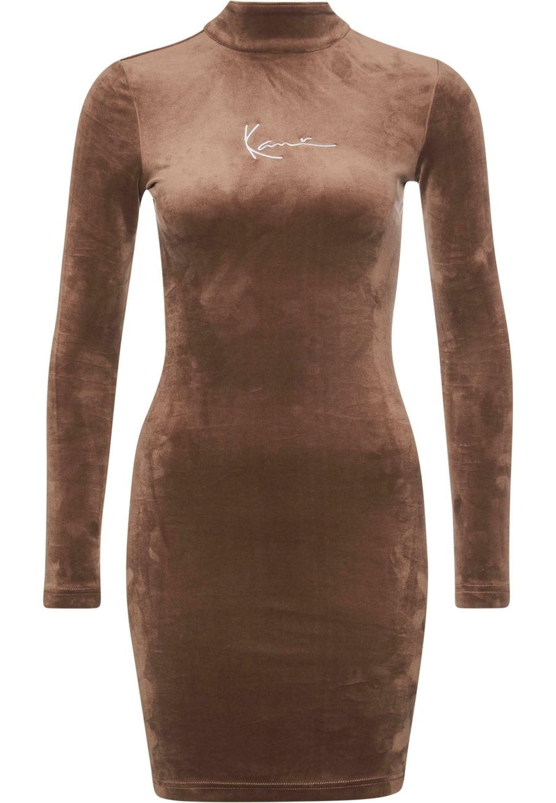 Karl Kani SMALL SIGNATURE TURTLE NECK VELVET - Shift dress - taupe