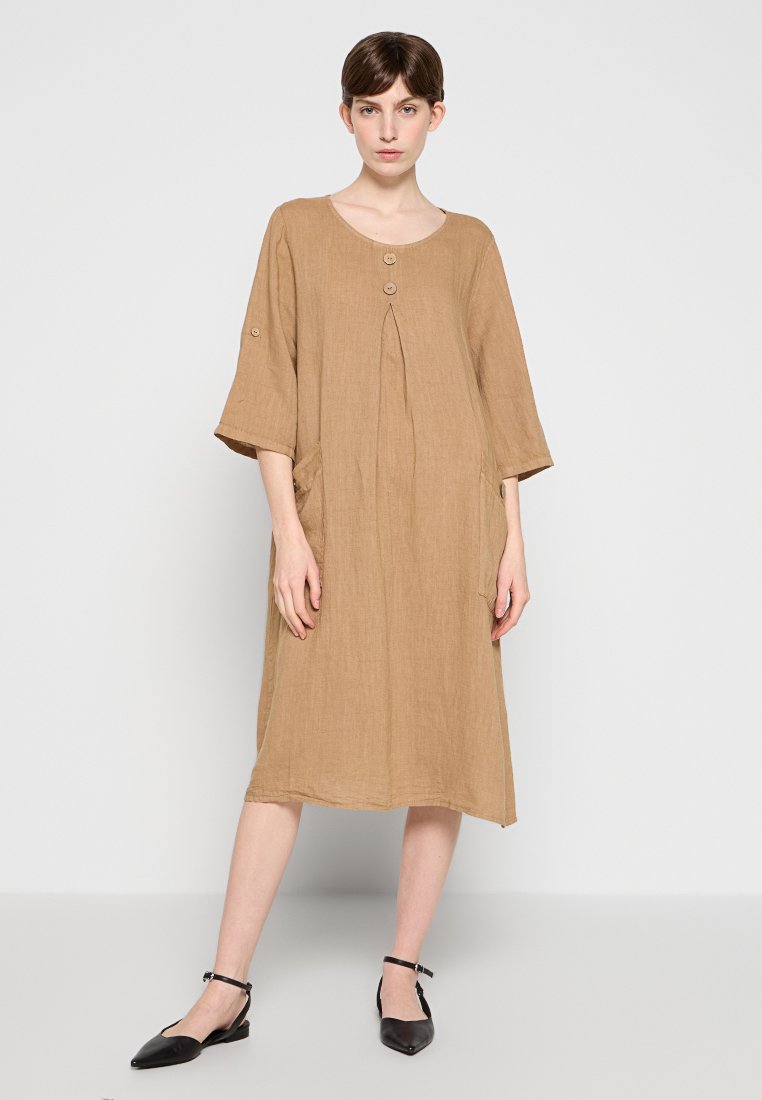 Le Monde du Lin Maxi-jurk camel