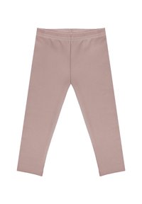 Różowe legginsy bawełniane z elastycznym pasem, gładką teksturą i długością do kostek. Bez wzorów i widocznych elementów metalowych.