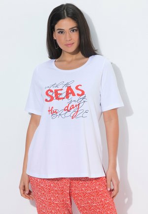 Ulla Popken SCHRIFTMOTIV CLASSIC RUNDHALS HALBARM - T-Shirt print - snow white