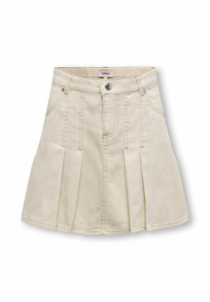 Beigea plisseerattu minihame, jossa on edessä napit, taskut, vyölenkit ja näkyvät ompeleet, valmistettu farkkukankaan kaltaisesta materiaalista, merkintä "ONLY".