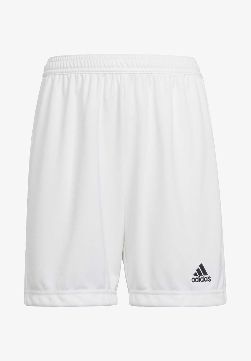 Shorts deportivos blancos con una cintura elástica, con el logo negro de Adidas en la parte inferior derecha. Tejido suave y ligero.