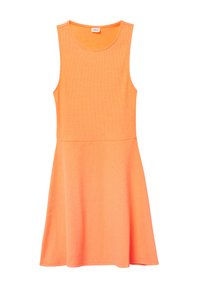 Ärmelloses Kleid in leuchtendem Orange, aus weichem Rippstoff. Ausgestellter A-Linien-Schnitt mit taillierter Passform und rundem Ausschnitt.