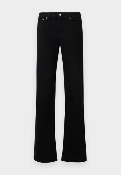 Čierne zvonové džínsy z bavlnenej zmesi, so šesťklasickým päťvreckovým dizajnom, kovovým zapínaním na gombík a jemnými detailmi prešívania.