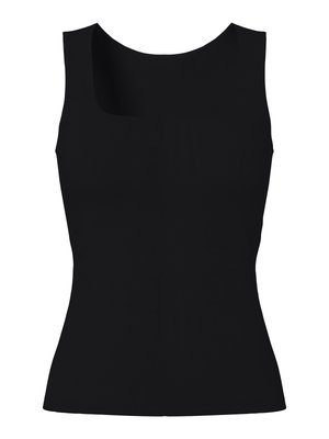 Αμάνικη μαύρη εφαρμοστή μπλούζα με στρογγυλή λαιμόκοψη και απλή, λεία υφή.