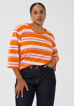Kaffe Curve, KCWINNI MULTISTRIPE LONG SLEEVE - T-shirt imprimé - orange tiger pink stripes