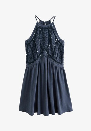 Next, REGULAR FIT - EMBROIDERED MIRROR DETAIL HIGH NECK MINI DRESS . - Nappali ruha - washed navy