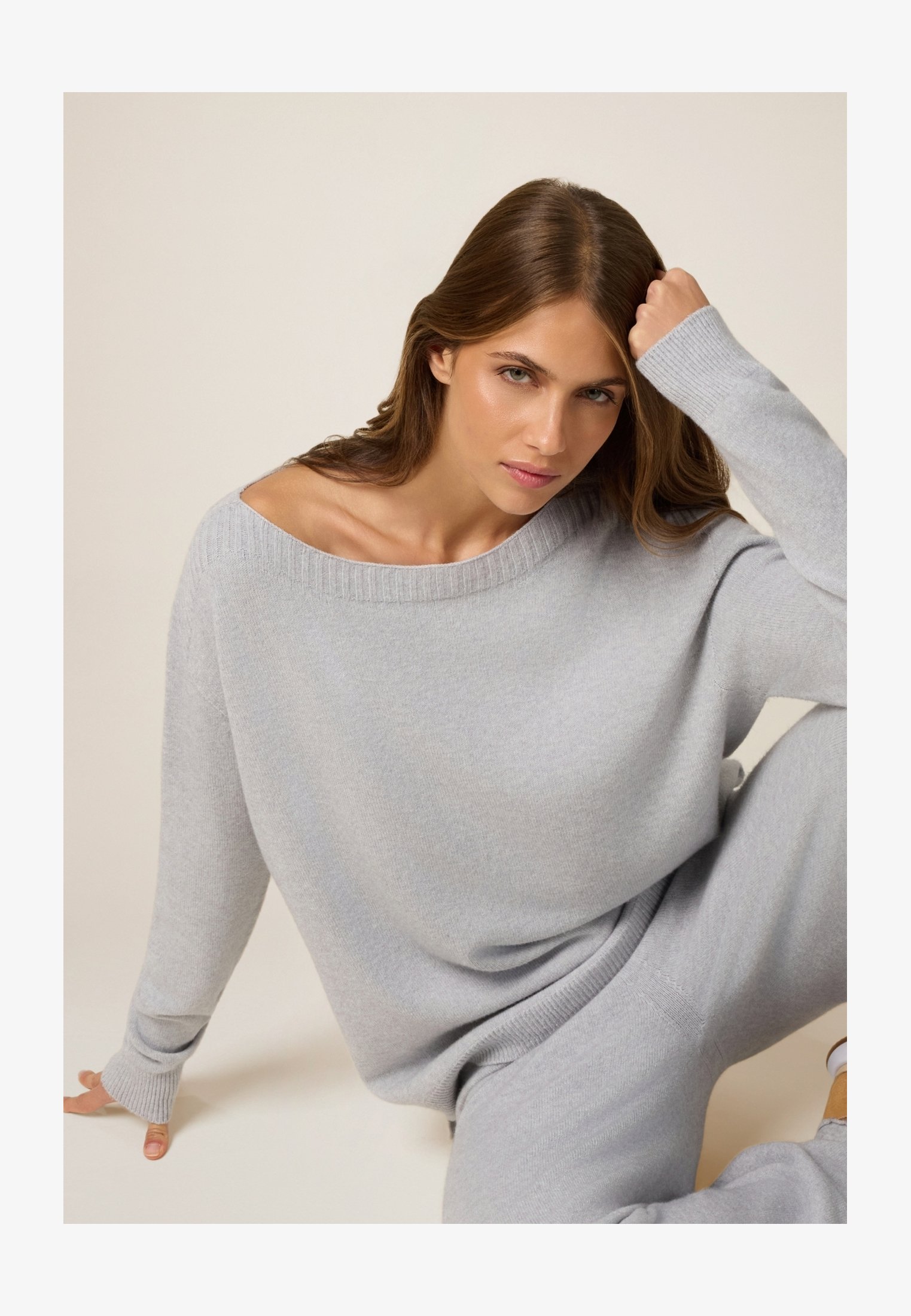 Maglione Donna Scollo A Barca E Maniche Lunghe - Pullover Morbido Oversize Per Autunno E Primavera, Beige