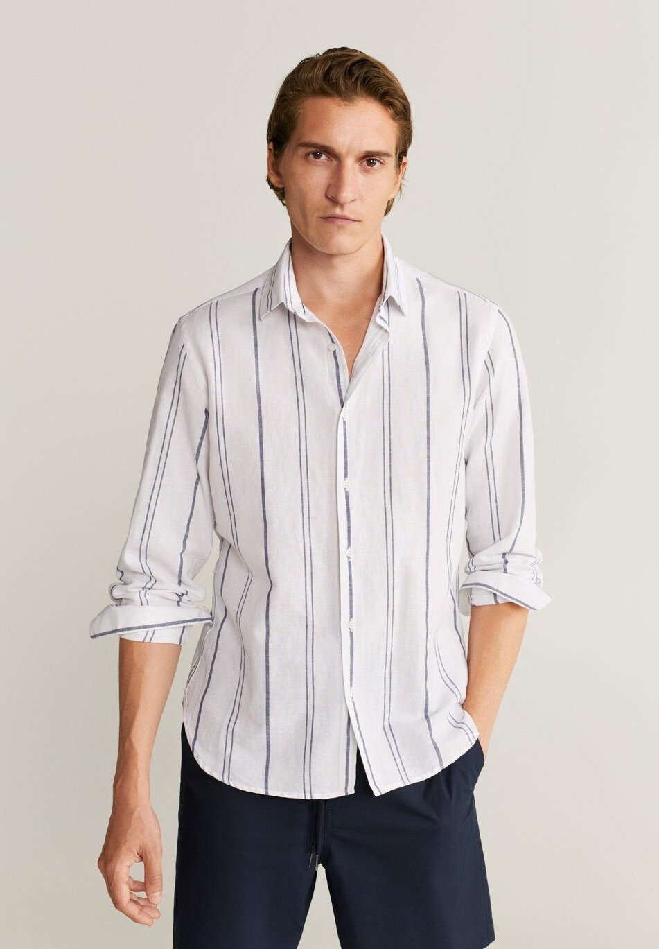 Mango SLIM FIT LEINENHEMD MIT KAROMUSTER TAMI Skjorte Mango SLIM FIT-LEINENHEMD MIT KAROMUSTER TAMI - Skjorte - dunkles marineblau