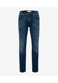 Dark blue slim-fit denim jeans with front pockets and faded detailing on thighs, displayed against a white background.