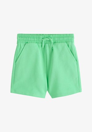 Lichtgroene katoenen korte broek met een elastische tailleband, trekkoord en zijzakken, ontworpen voor casual gebruik.