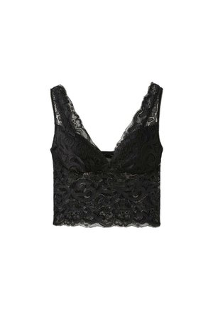 Stradivarius, LACE TOP - Débardeur - black