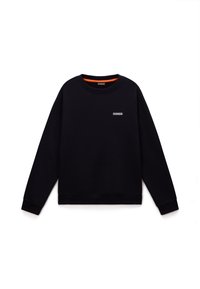 Sort sweatshirt lavet af blødt stof, med rund halsudskæring og lange ærmer. Lidt logo detalje på venstre bryst. Orange indvendig halsudskæring.