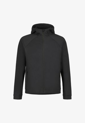 Musta hupullinen takki, jossa on vetoketjullinen etuosio, sivutaskut ja sileä kangas. Takissa on raglanhihat ja joustavat hihansuut mukavuutta varten.