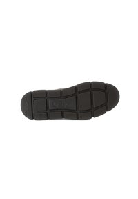 Zwarte rubberen schoenzool met een gestructureerd oppervlak, voorzien van een rasterpatroon en de geperste merknaam "Gabor" in het midden.