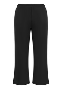 Schwarze, weite Hosen aus einem weichen, dehnbaren Stoff mit elastischem Bund. Das Design zeichnet sich durch saubere Linien und keine sichtbaren Logos oder Verzierungen aus.