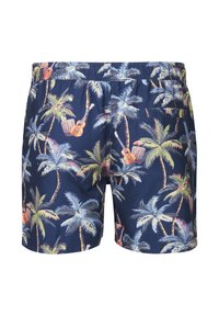 Pánské plavky, navy pozadí, živý potisk palem a kytar, elastický pas, dvě zadní kapsy, lehký materiál.