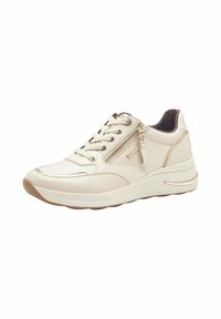 Valge nahast tennisekäik tekstureeritud viimistlusega, lipsuga disain, külgmine tõmblukk ja kummine tald. Omab kuldse tooni aktsente ja õmblusdetailide. 