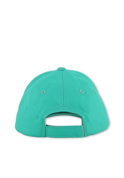 Cappellino da baseball turchese, in cotone, design strutturato, cinturino regolabile sul retro, con fori di ventilazione e corona arrotondata.
