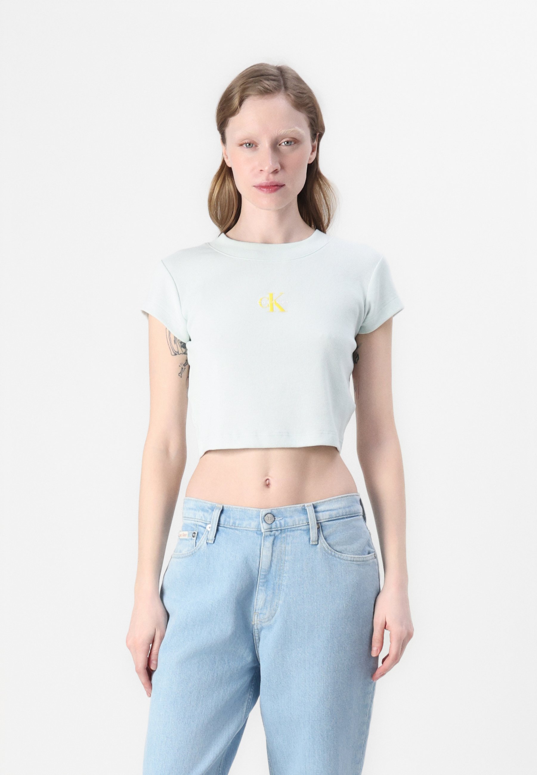 売れ筋商品|||カルバンクライン Tシャツ レディース トップス MONOGRAM BABY TEE - Basic T-shirt - sprout green Calvin Klein Jeans MONOGRAM BABY TEE - T-Shirt basic