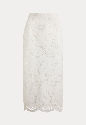 Lauren Ralph Lauren, PAISLEY-EYELET COTTON MIDI PENCIL SKIRT - Ceruzaszoknya - white
