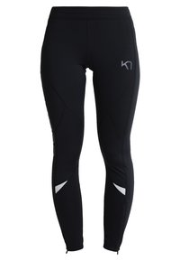 Černé sportovní legíny s přiléhavým střihem, elastickým pasem, reflexními detaily a zipovými kotníky pro snadné oblékání.