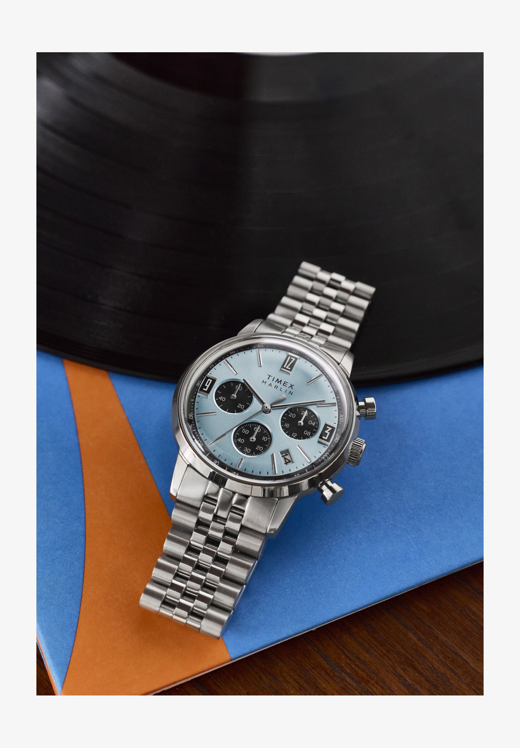 Timex Marlin Cronografo Uomo – Acciaio Inox E Cinturino Nero, Quadrante Beige, 5 ATM
