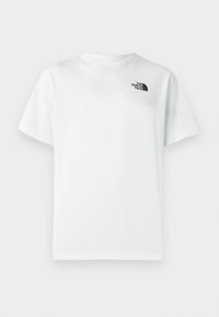 Λευκό βαμβακερό T-shirt με κοντά μανίκια και στρογγυλή λαιμόκοψη, με μικρό μαύρο λογότυπο στην αριστερή πλευρά του στήθους. Ομαλή υφή.